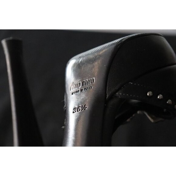 Miu Miu Women's Size 36.5 Black Sandals Studded Open Toe Leather Stiletto Heels - Picture 6 of 12